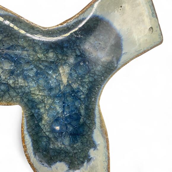 Dock 6 Pottery Whale Tail Stoneware Coaster Trivet Blue Crackled Glass Geode 6" - Picture 2 of 6